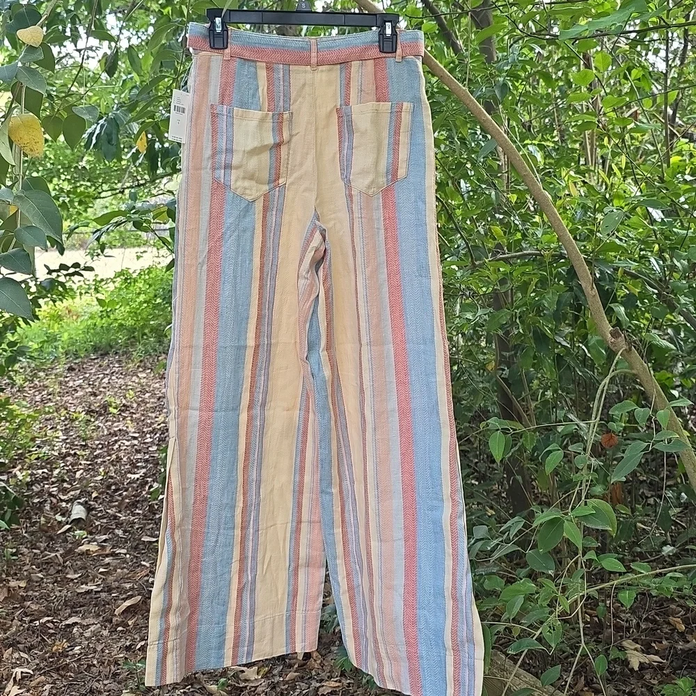 NWT Anthropologie Wide Leg Linen/Cotton Striped Pants Yellow Blue Orange Red Sz4 - Picture 6 of 17